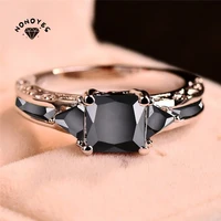 delicate silver color trendy ring for women elegant princess cut inlaid black zircon crystal wedding ring engagement jewelry