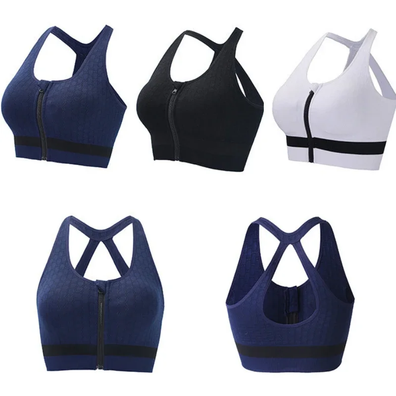 

Women Sports Bra Front Zipper Shockproof Running Gathering Fitness Bra Running Vest Yoga Quick Drying Gathering Support