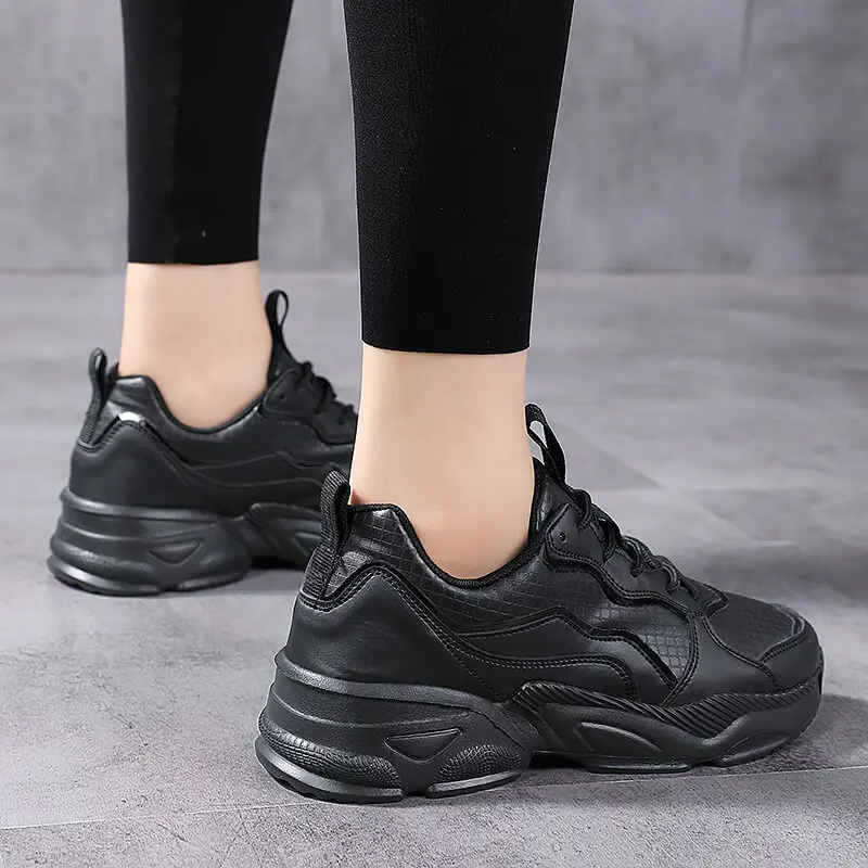 Sports shoes women's running shoes comfortable PU waterproof outdoor leisure sports shoes breathable thickened soles