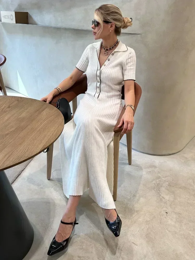 Xinina весенне-летние модные женские платья вязаные с коротким рукавом офисные