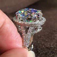 9K Au375 White Gold Women Wedding Party Engagement Ring 1 2 3 4 5 Carat Round Moissanite Diamond Ring Crown Luxury Trendy