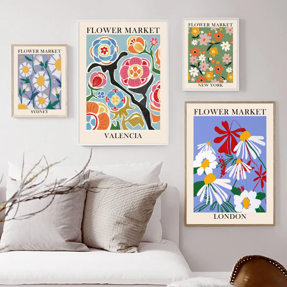

Abstract Flower Market Botanical Vintage Wall Art Canvas Painting Nordic Posters And Prints Wall Pictures For Living Room Decor