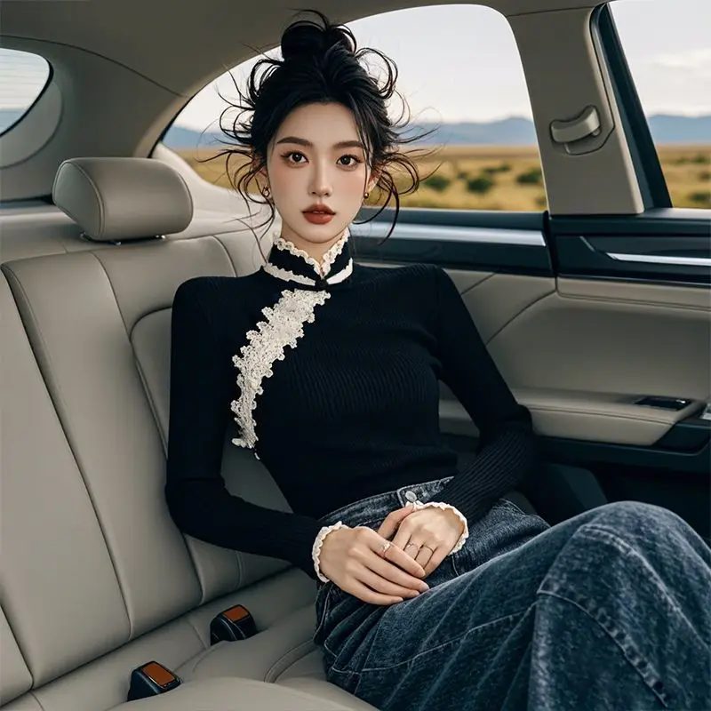 Черный кружевной топ