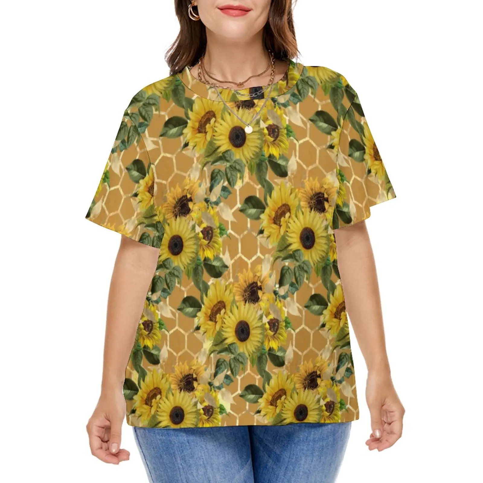Wild Sunflower T Shirts Yellow Flowers Print Casual T Shirt Short Sleeves Retro Tees Plus Size 8XL Graphic Clothes Birthday Gift