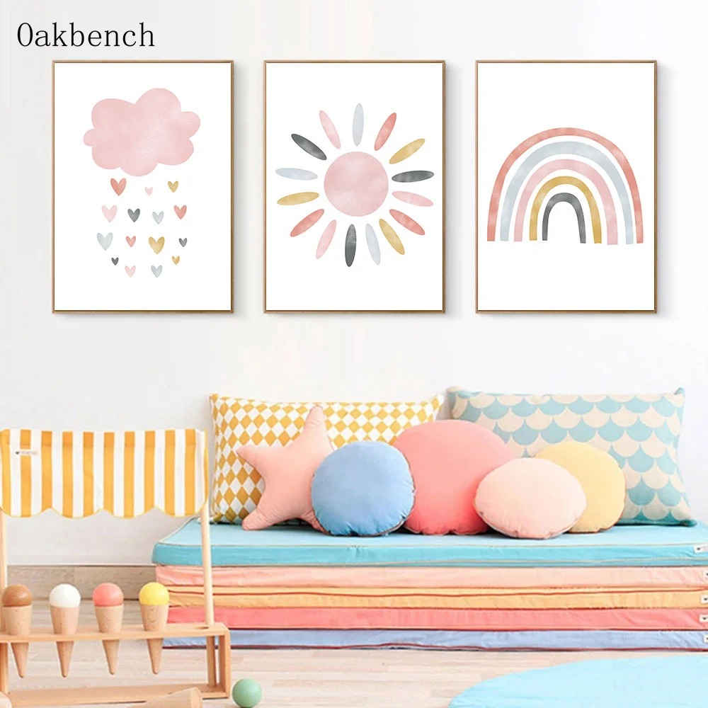 Искусственные картины на холсте с рисунком солнца радуги и принтов