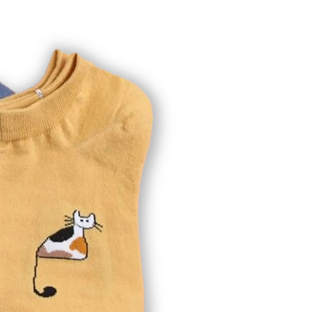 5 пар женские носки-лодочки с рисунком кошки