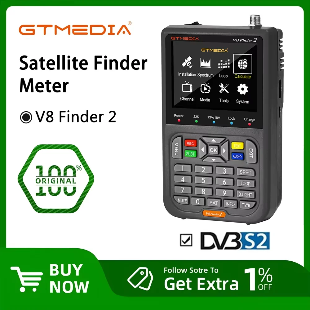 Фото GTMEDIA V8 Finder 2: Измеритель-искатель спутникового сигнала DVB-S/S2/S2X с 3,5-дюймовым ЖК-дисплеем 1080P, портом Type-C (аналог Freesat Finder Meter) №1