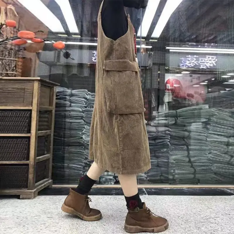 Женская юбка с вельветовым ремнем свободная косая среднего и длинного цвета