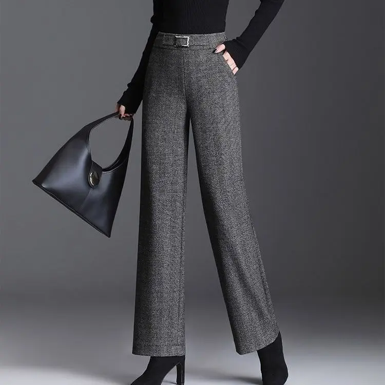 

Herringbone Pattern Pants Women's High Waist Loose 2022 Autumn Winter New Casual Straight Pants Office Lady Women Trousers X145