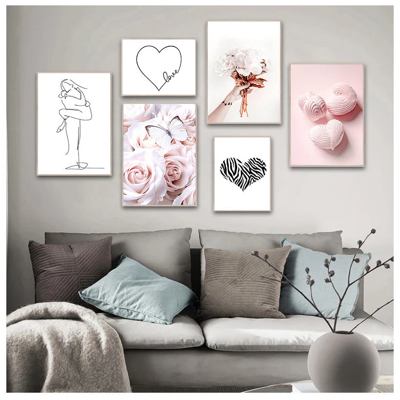 

Настенная картина розовая роза бабочка цветок лебедь линия искусство на холсте скандинавские постеры и принты настенные картины для декора гостиной