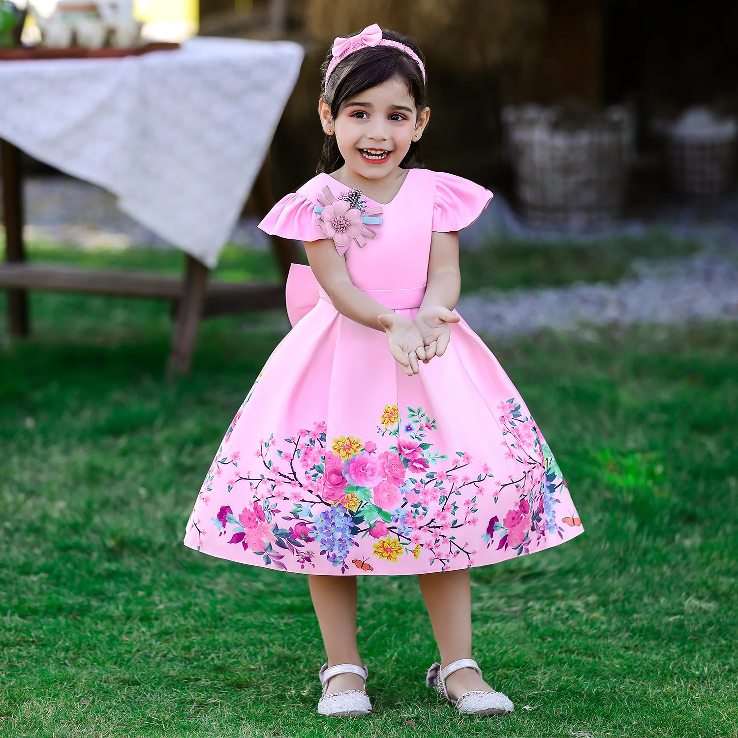 

Infant V-neck Christening Baby Girls Dresses Kids Clothes Wedding Babies Baptism Flower Bow Princess Tutu Dress Party Gown 2022