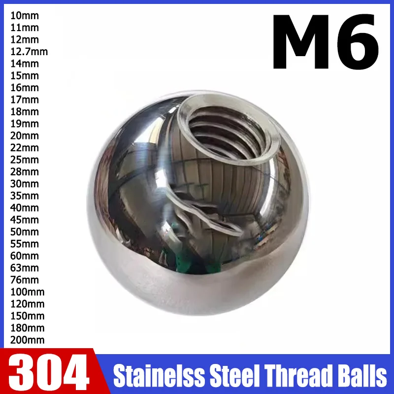 

1-50 шт. шарики с резьбой M6, наружный диаметр 10/11/12/13 ~ 200 мм, шарики с полуотверстиями из нержавеющей стали 304, шарик для сверления, глухое отверстие, метрическая внутренняя резьба