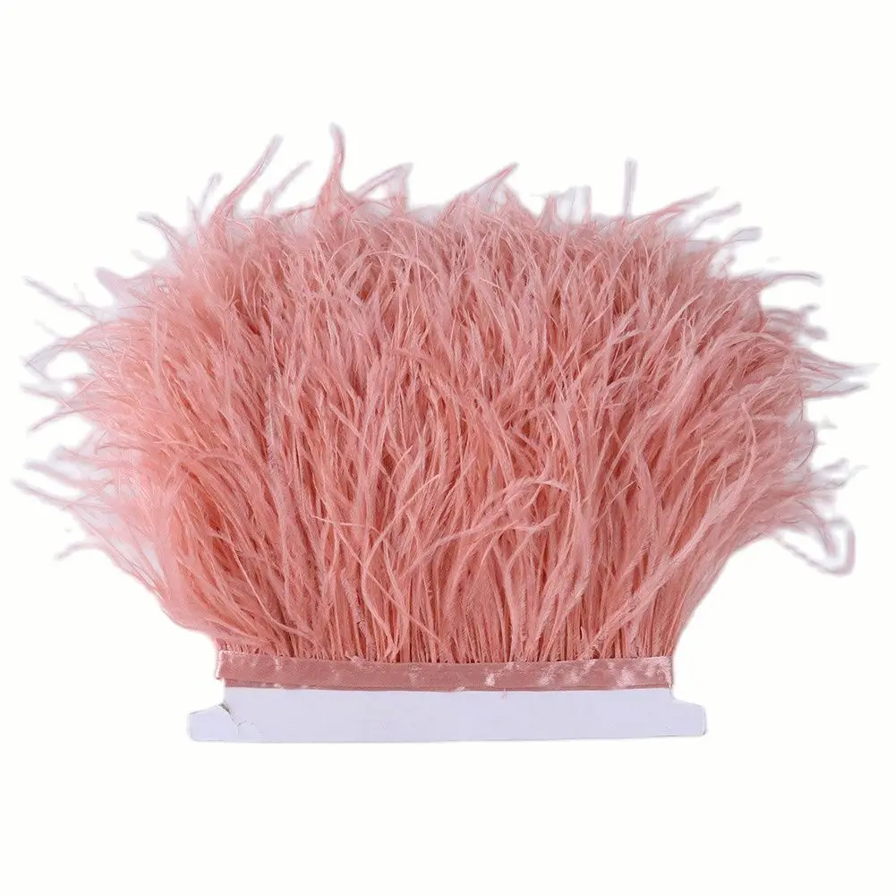 

1 Meter Shrimp Pink Ostrich Feathers Trim 8-10CM Ribbon Selvage For DIY Plumes Wedding Dress Decoration Crafts Accessories