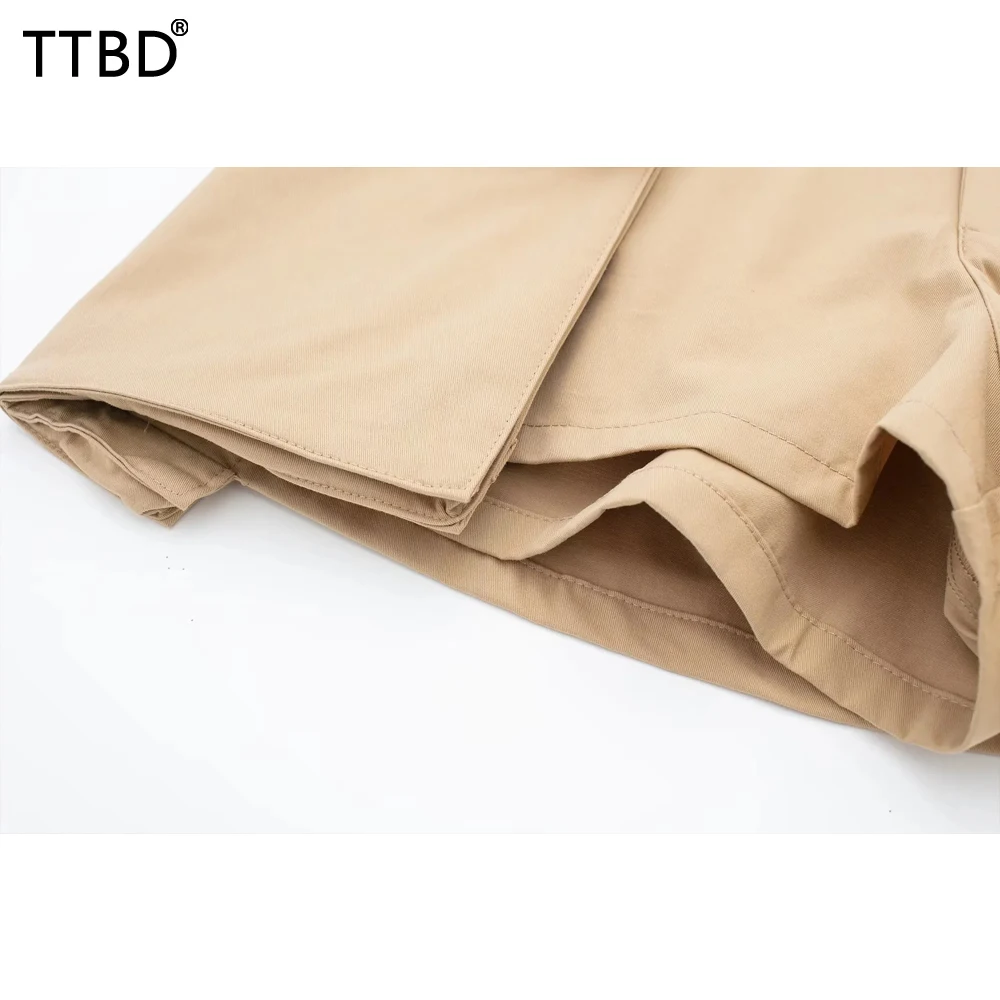 TTBD Woman skorts with pockets Women Fashion Side Patch Pockets Shorts Skirts Vintage High Waist Zipper Fly Female Skorts Mujer