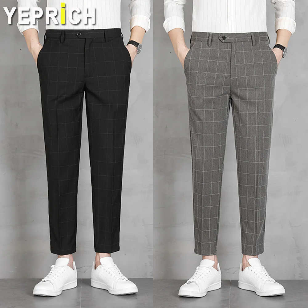 

Korean Smart Casual Men Pants Plaid Style Classic Suit Trousers Comfortable Office Work Business Daily Wedding Pant