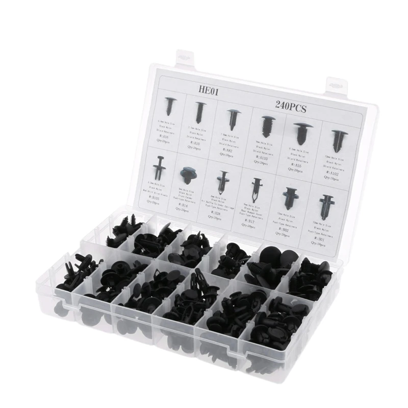 

240 Piece Push Retainer Assortment Kit For Ford Toyota Honda With Clear Case