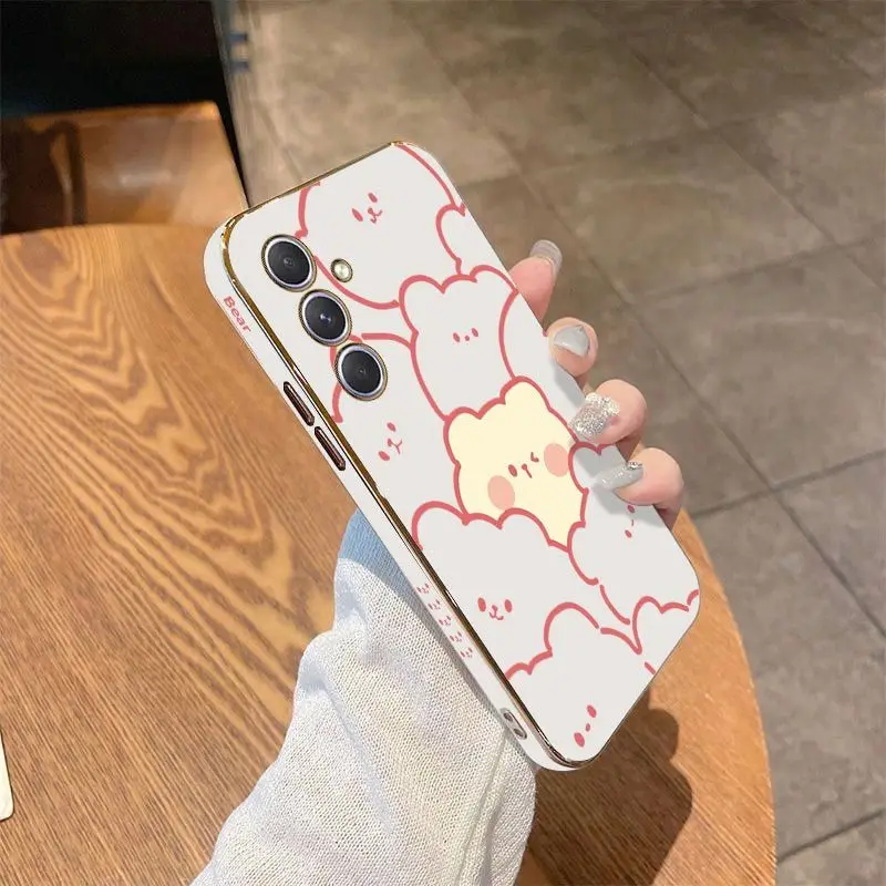 Stacking Bear Luxury Plating Phone Case For Samsung Galaxy A54 A34 A24 A73 A53 A52 A52S A04S A04E A72 Cover