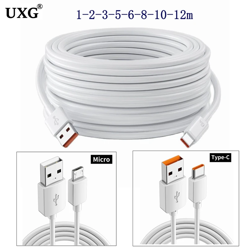 Тип C Длинный зарядный кабель Micro USB для мониторинга 6А Провод быстрой передачи