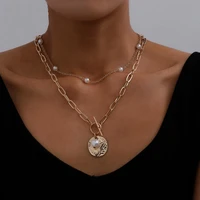 baroque pearl double layer necklace retro simple alloy clavicle chain personalized hip hop punk short chain fashion jewelry