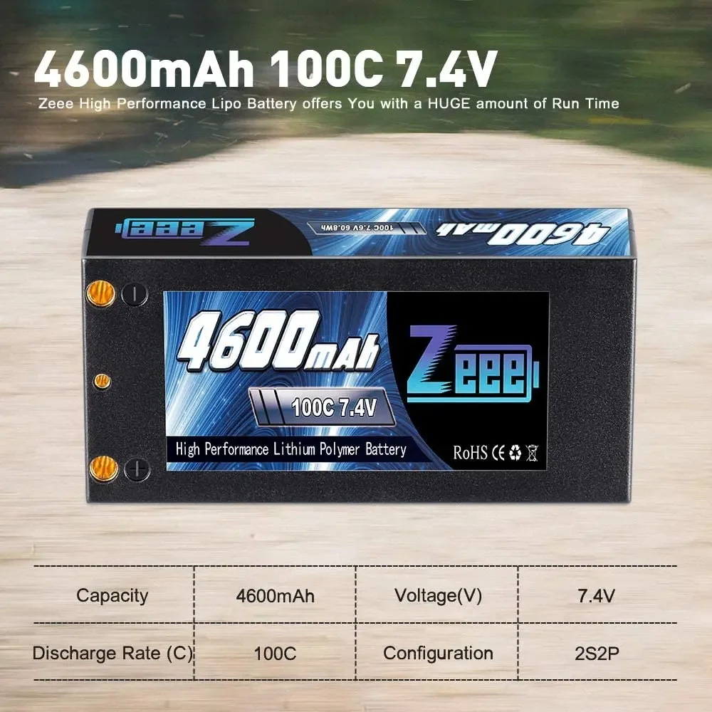 Фото Аккумулятор Zeee 2S Lipo 7.4V 4600mAh 100C Shorty в жестком корпусе с разъемом Deans 4 мм для радиоуправляемых моделей автомобилей масштаба 1/10 №2