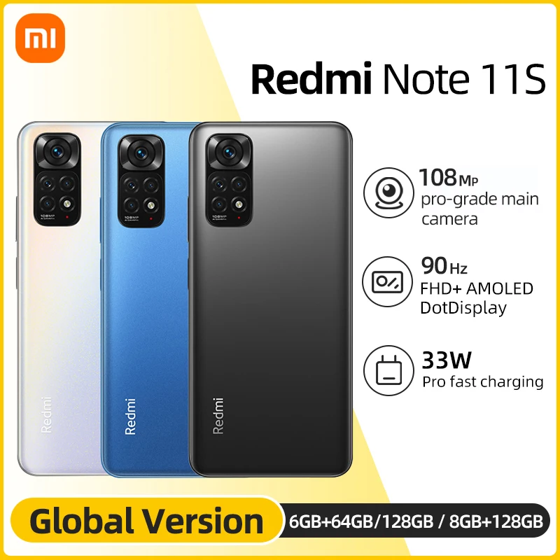 Телефон Xiaomi Redmi Note 11S 64 ГБ/128 ГБ Восьмиядерный процессор Helio G96 быстрая зарядка |