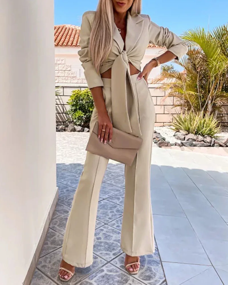 

Women Blazers Set 2022 New Women's Office Suit Coat Vintage Slim Long Sleeve Jacket Casual Female Tops And High Waist Pants