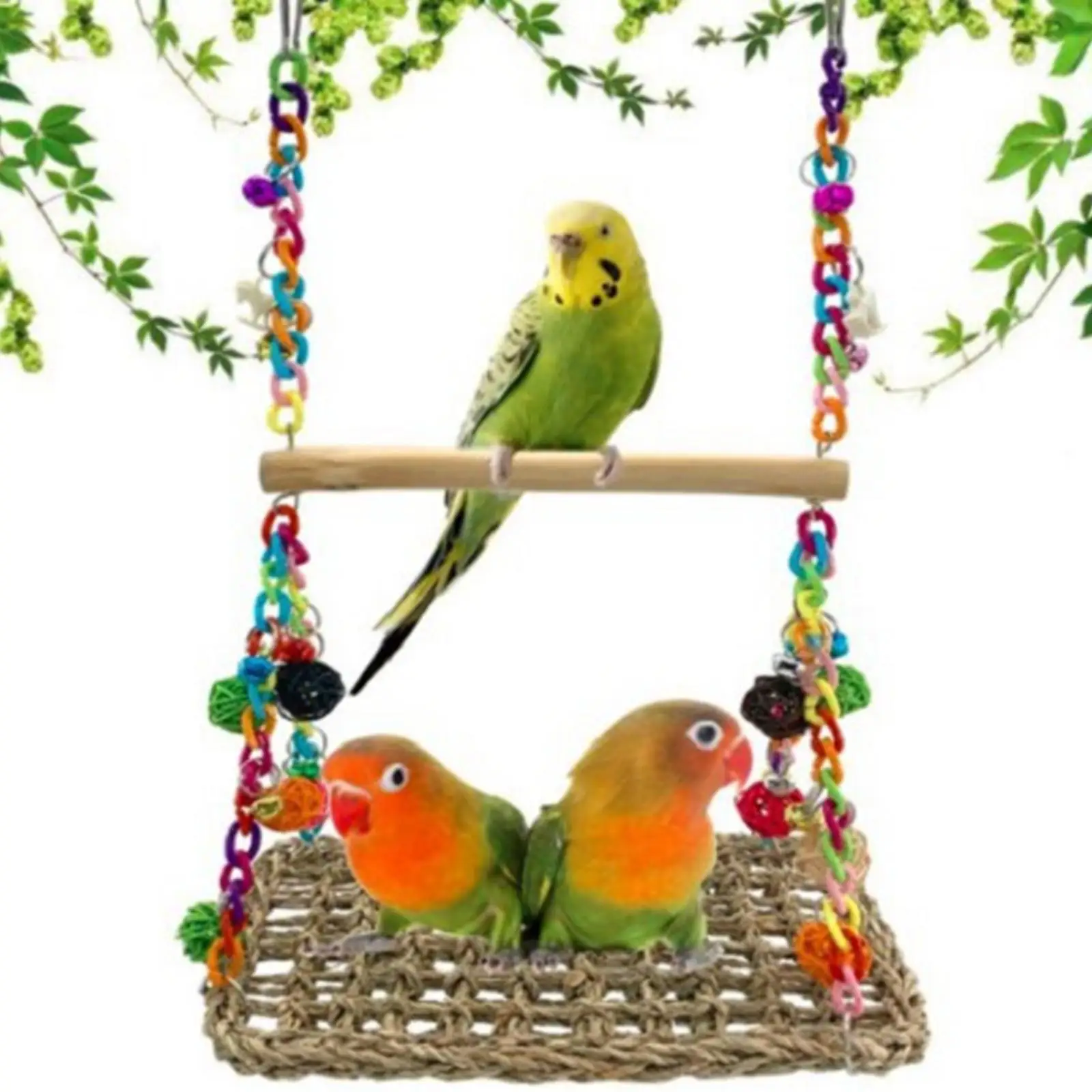 

Parrot Swing Toys with Wood Perch Bird Parrot Swing Seagrass Bird Climbing Hammock Bird Perch Stand Chewing Toy