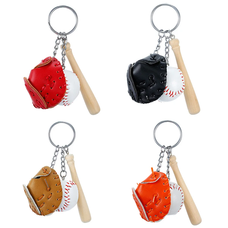 

Mini Three-piece Baseball Glove Wooden Bat Keychain Sports Car Key Chain Key Ring Gift for Man Women Men Gifts