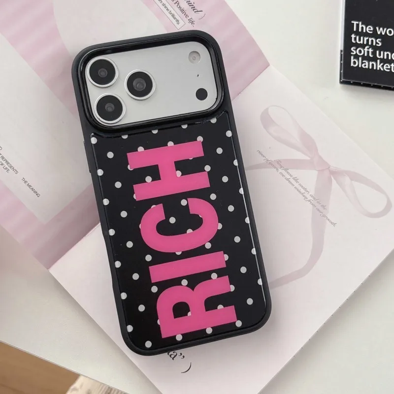 Фото Модный чехол для телефона в горошек RICH с держателем для карт для iPhone 15 16 17 Pro Max, противоударный защитный чехол в стиле Y2K с защитой камеры №2
