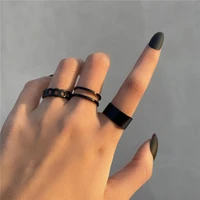 new punk geometric metal finger rings set for women smooth gold black silver color ring girls fashion party jewelry gift