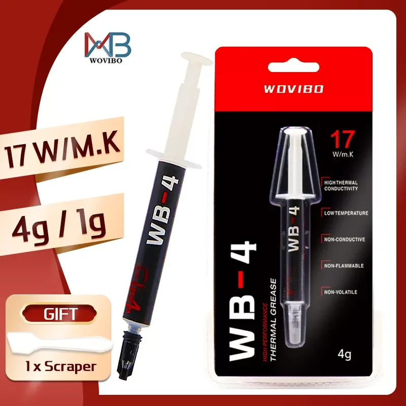 

Wovibo термопаста WB-4 WB 4 4 г 1 г 17 вт/м-к для ЦП, графического процессора, принтера, радиатора, охлаждающего кулера, термопаста, составная силиконо...