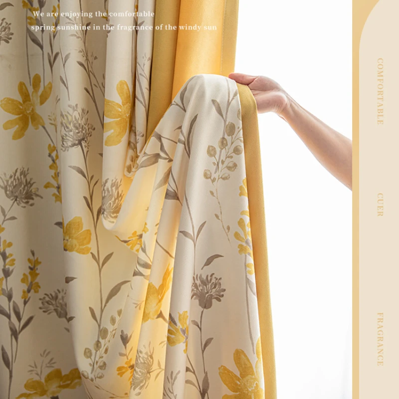 

New American Pastoral Floral Cotton Hemp Cloth Warm Bedroom Blackout Curtains for Living Room Bay Window Balcony Finished Ycy