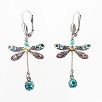 fashion creative dragonfly earrings womens simple temperament long color diamond pendant party jewelry