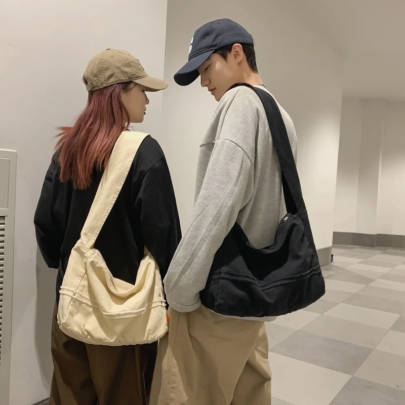 

Fashion Ladies Messenger Bag Large Capacity Shopping Bag Unisex Canvas Student Shoulder Bag Solid Color Handbags for Women