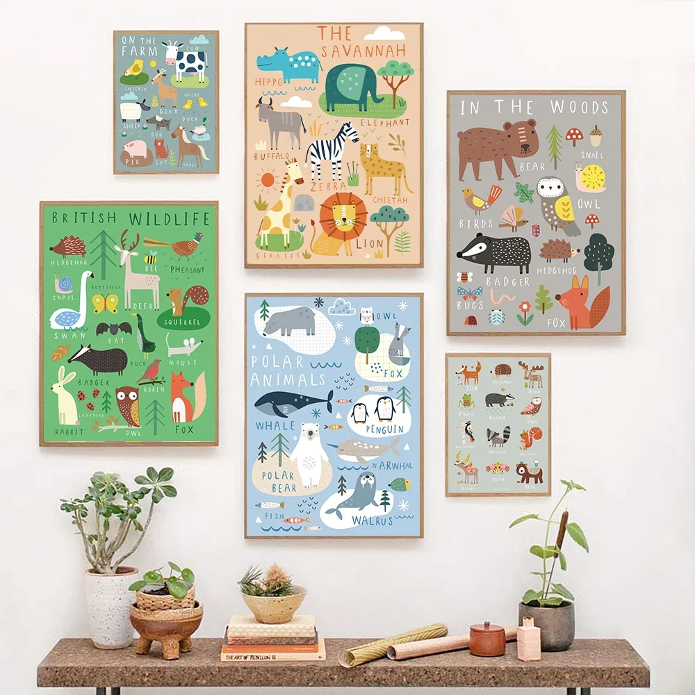 

Животные в джунглях, клоги, динозавры, искусство на холсте