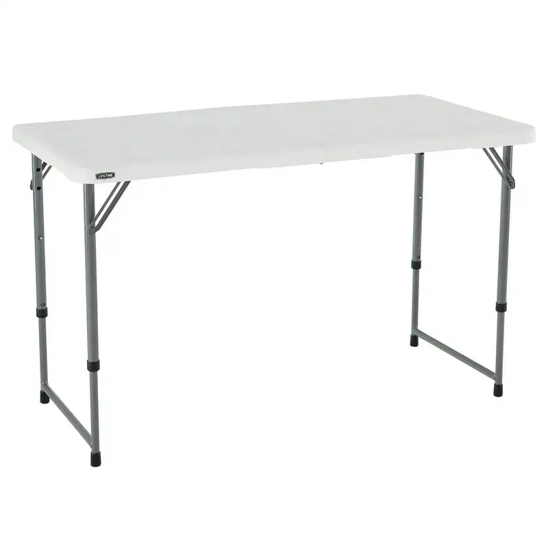 

Fold-In-Half Adjustable Table, White Granite