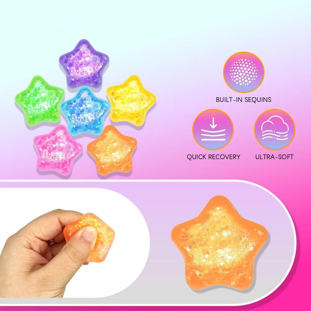 Фото 5/10 шт. Прозрачные блестящие медленно восстанавливающие форму шары-звезды (фиджет-шары) различных форм, портативные сенсорные игрушки для снятия стресса, успокаивающие, для вечеринок №4