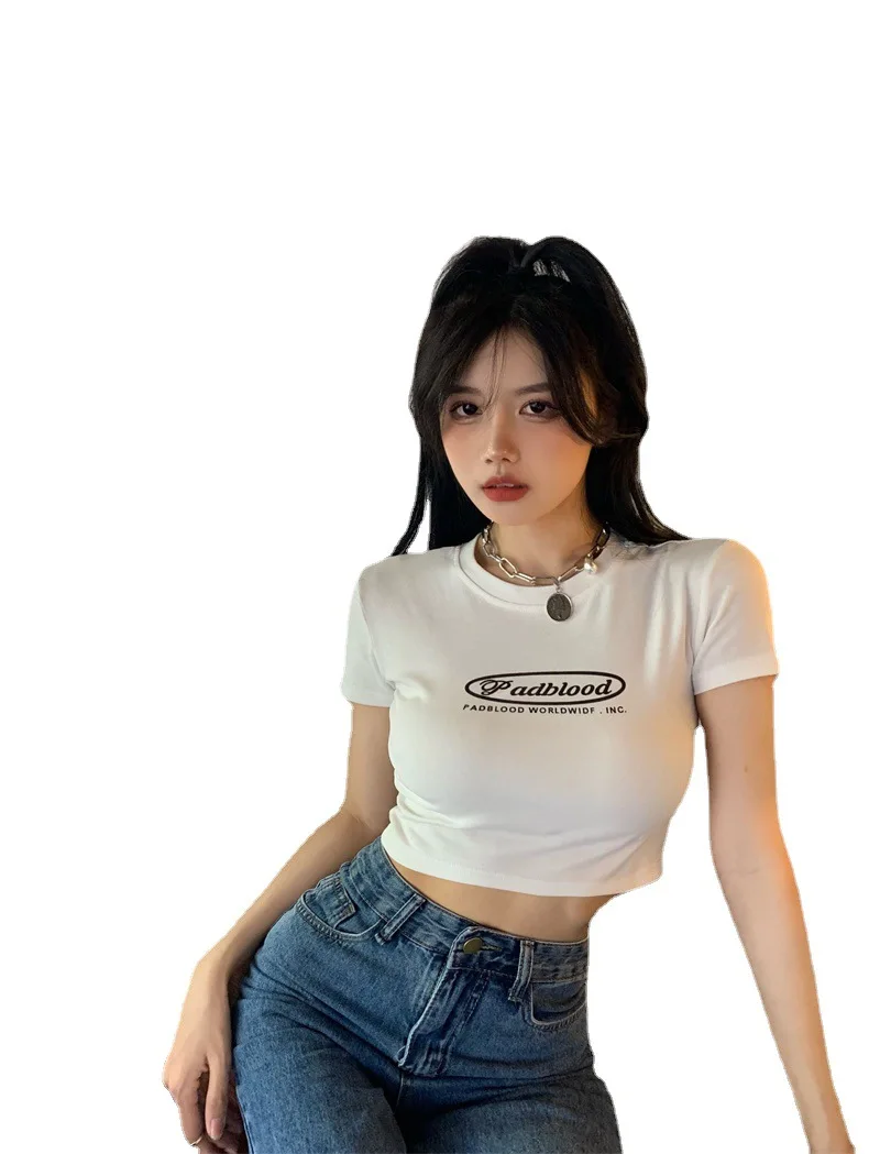 

White T-shirt Women's Short-Sleeved round Neck Tight Navel Bottoming Shirt New Summer Women's Clothes Hot Girl Top Trendy A425