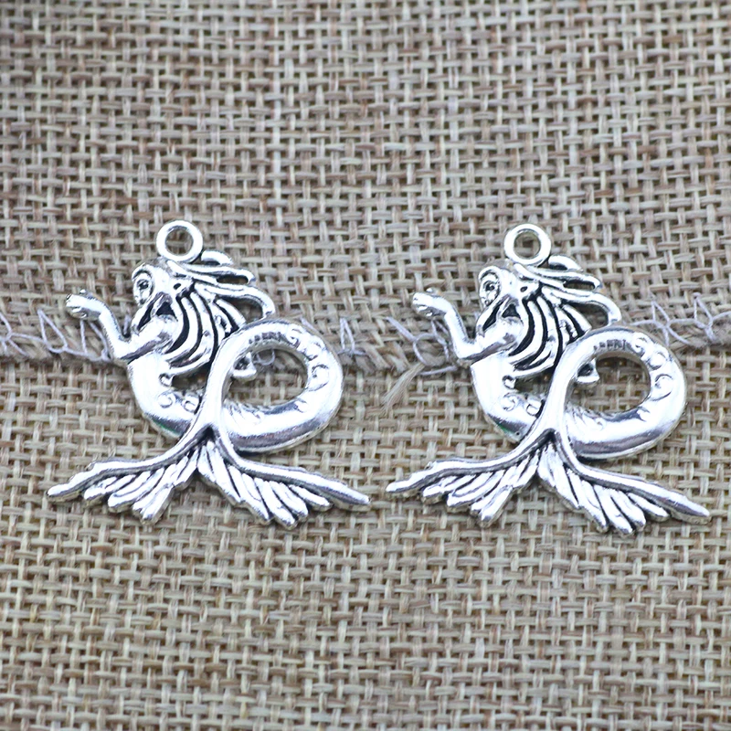

6 Pieces 30x29mm Antique Silver Color Mermaid Charms Keychains Bracelet For DIY Jewelry Making