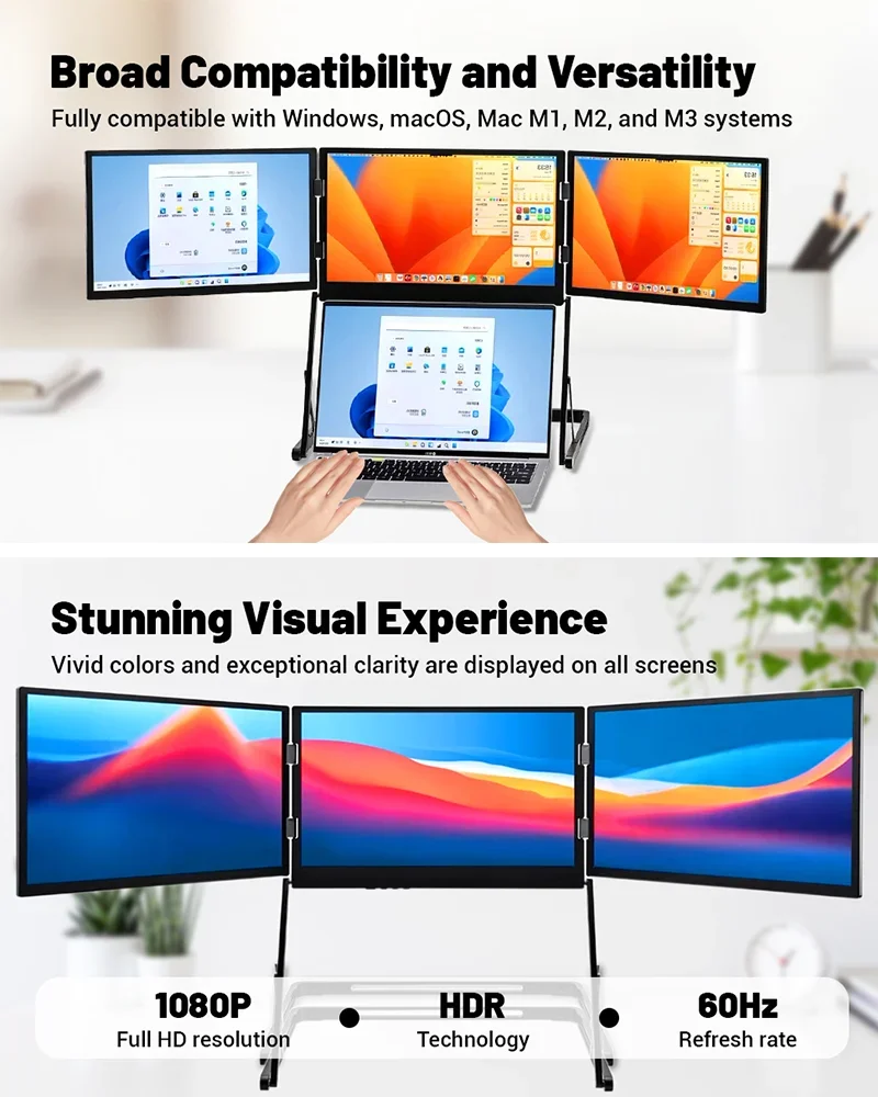 Tricreate 15,6-дюймовый тройной интерфейс 1080P FHD USB-C, новый инфракрасный портативный монитор для ноутбука, IPS ЖК-дисплей, алюминий (art.: 3920d3c94e12e) - 3920d3c94e12e