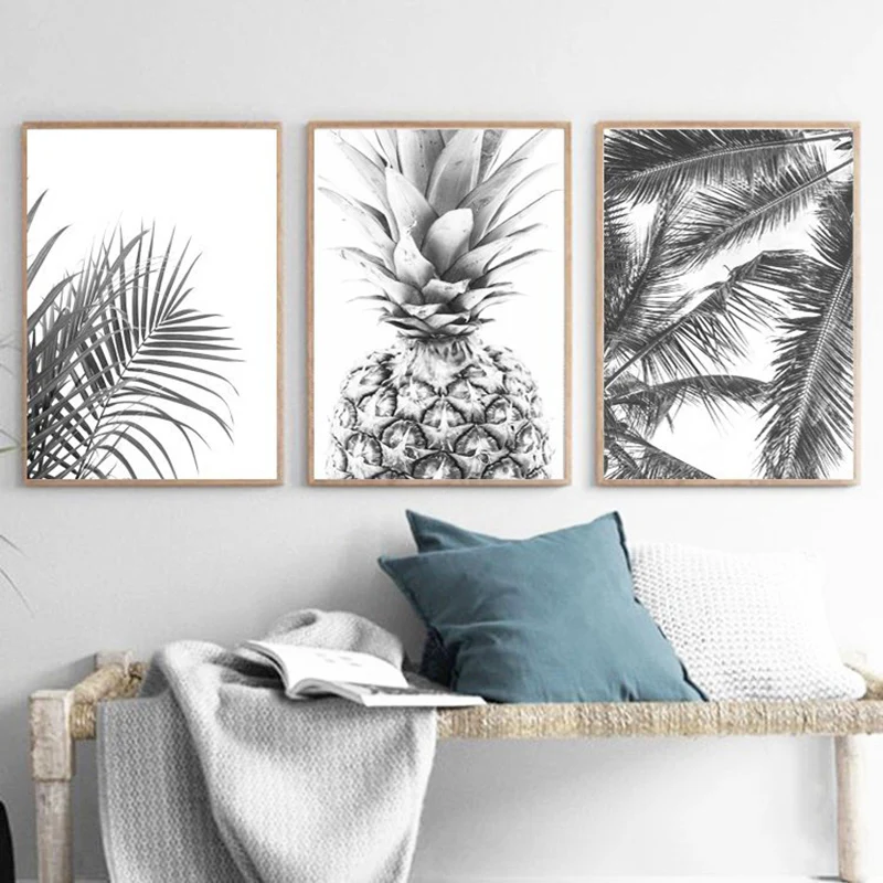 

Nordic Minimalism Tropical Prints Palm Tree Leaves Poster Black White Pineapple Wall Art Canvas Painting Picture for Home Decor