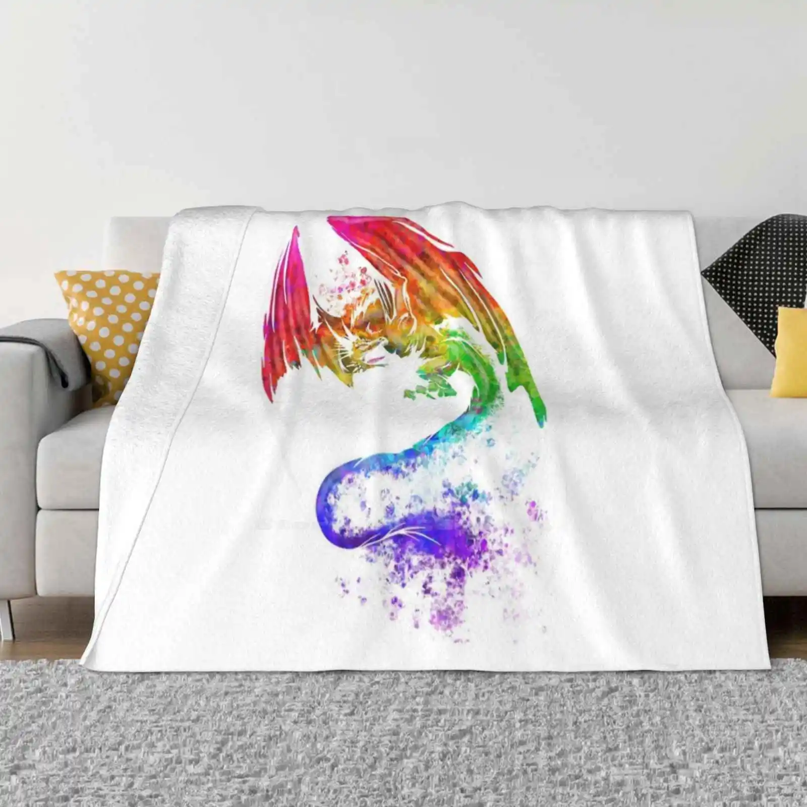 

White Rainbow Dragon Top Quality Comfortable Bed Sofa Soft Blanket Marz Art Dragon Rainbow
