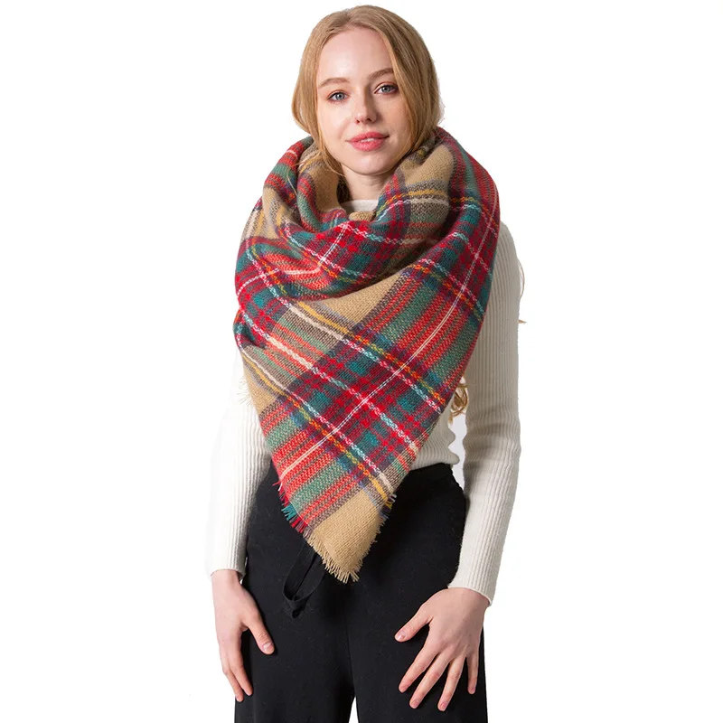 

CHENKIO Trendy Plaid Blanket Scarf Women Oversized Long Scarves Warm Winter Tartan Checked Shawl Wrap Scarf Gift Foulard Triangl