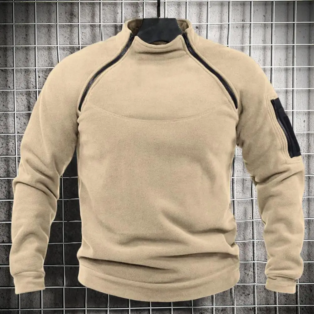 

Men Autumn Sweatshirt Solid Color Stand Collar Long Sleeves Men Pullover Thermal Fleece Zipper Men Sweatshirt Men's Clothing