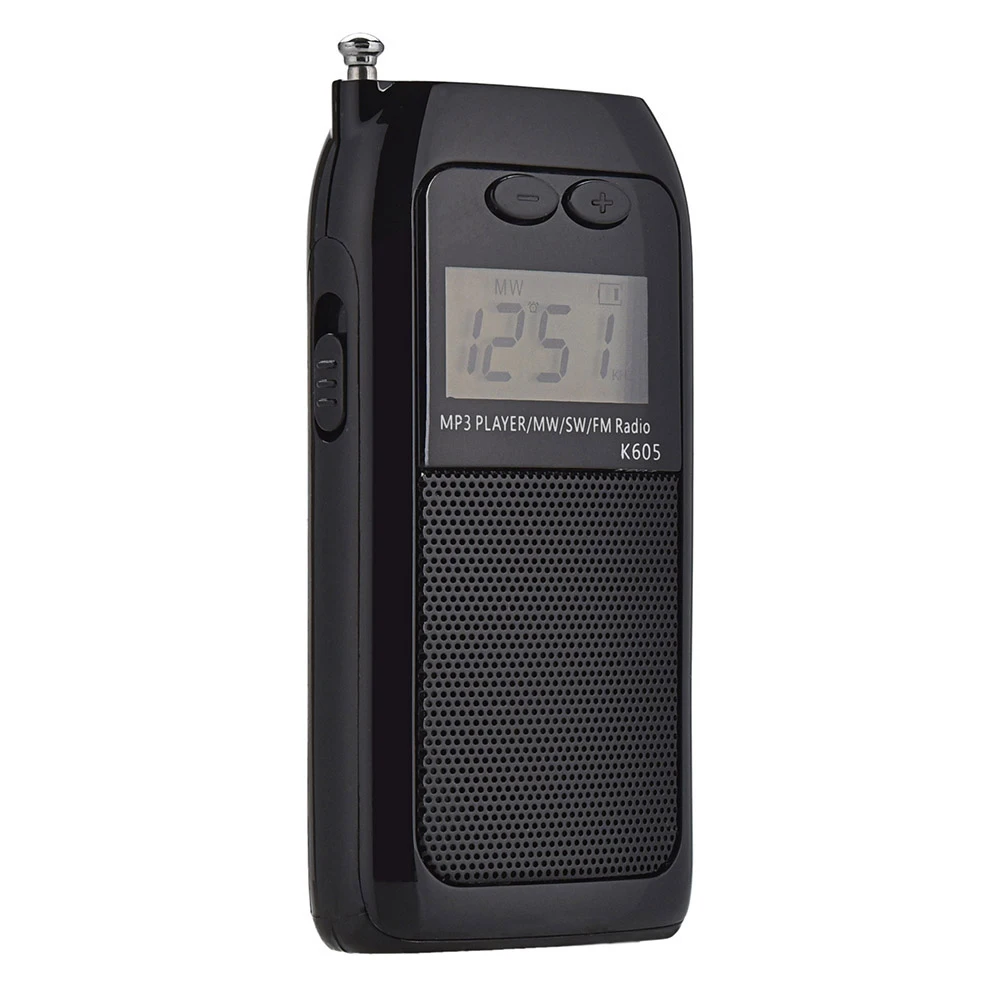 

K605 Mini Pocket Radio STEREO FM AM SW MW Digital Tuning Radio Receiver MP3 Music Player Rechargeable Battery Portable Radio