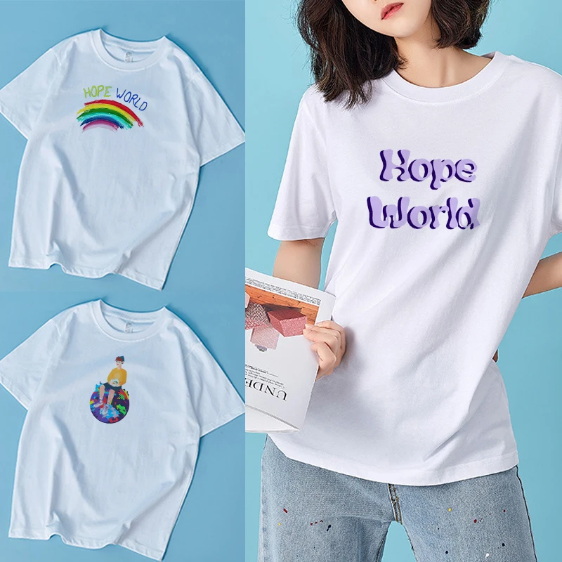 

Fashion Female T-Shirt Hope Simple English Print White All-match Short-sleeved Round Neck Commuter Korean Style Top Short Sleeve