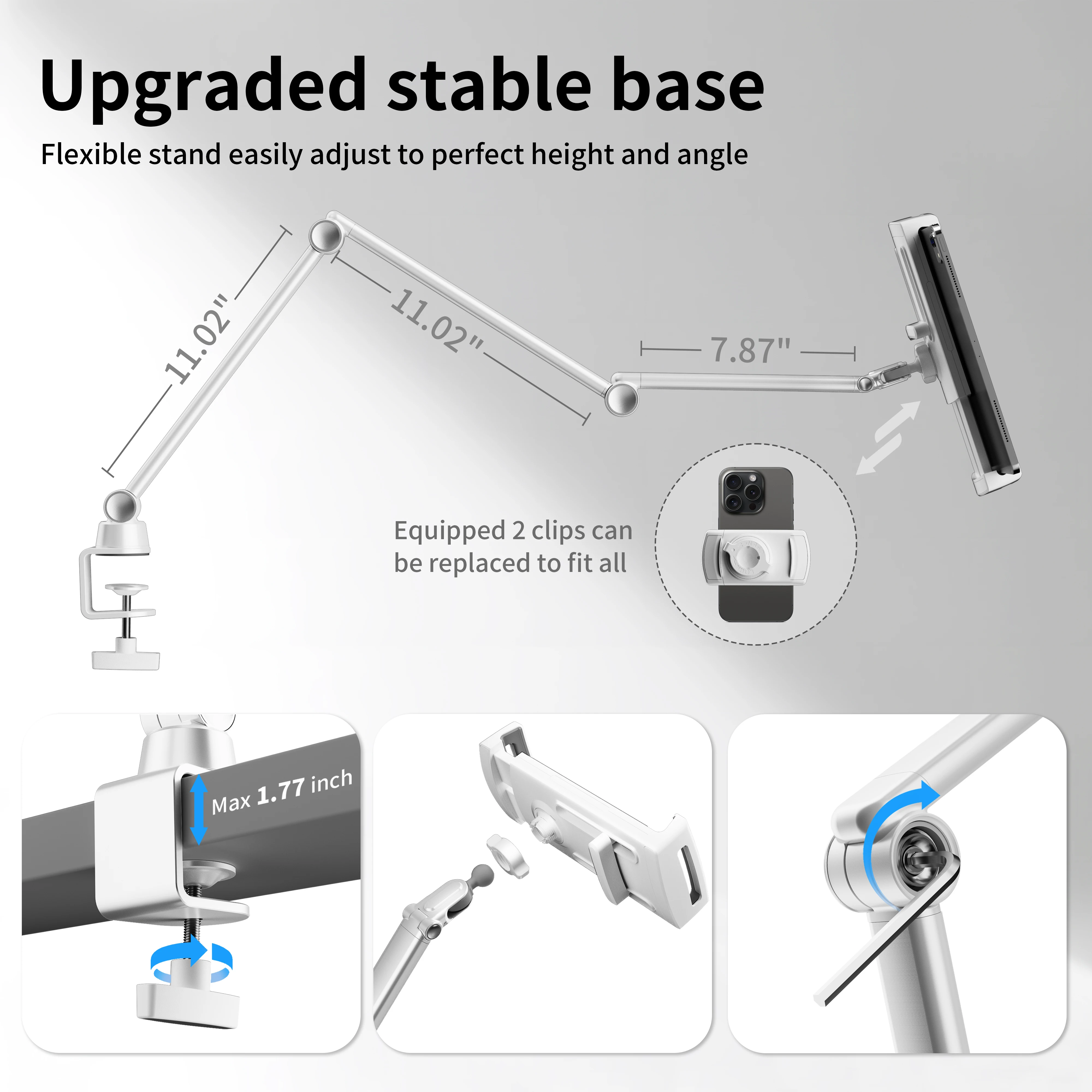 LULULOOK Складная подставка для планшета с 2 зажимами Регулируемая алюминиевая