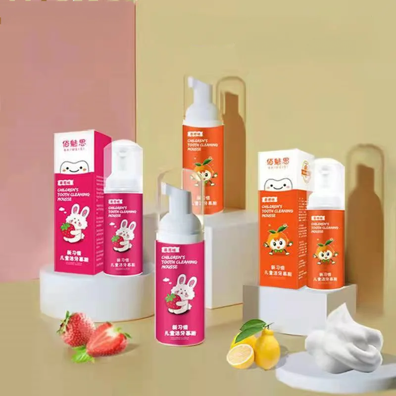 

HEALLOR Strawberry Orange Foam Toothpaste Stain Removal Teeth Clean Toothpaste Mousse Tooth Paste Dental Care U Shape Toothbrush