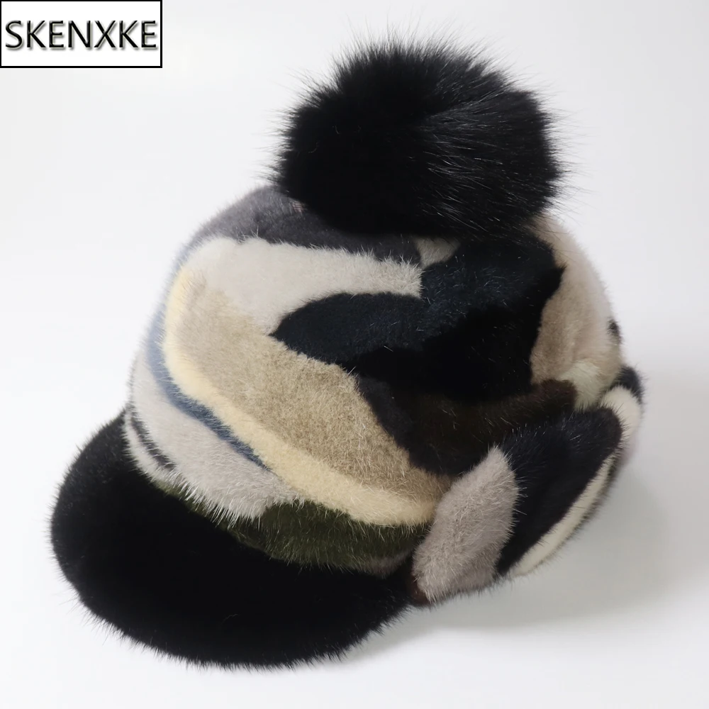 

2023 New Arrival Women Fashion Colorful Real Fur Hats Ladies Winter Warm Natural Mink Fur Hat Girl Fox Fur Pompoms Bomber Caps