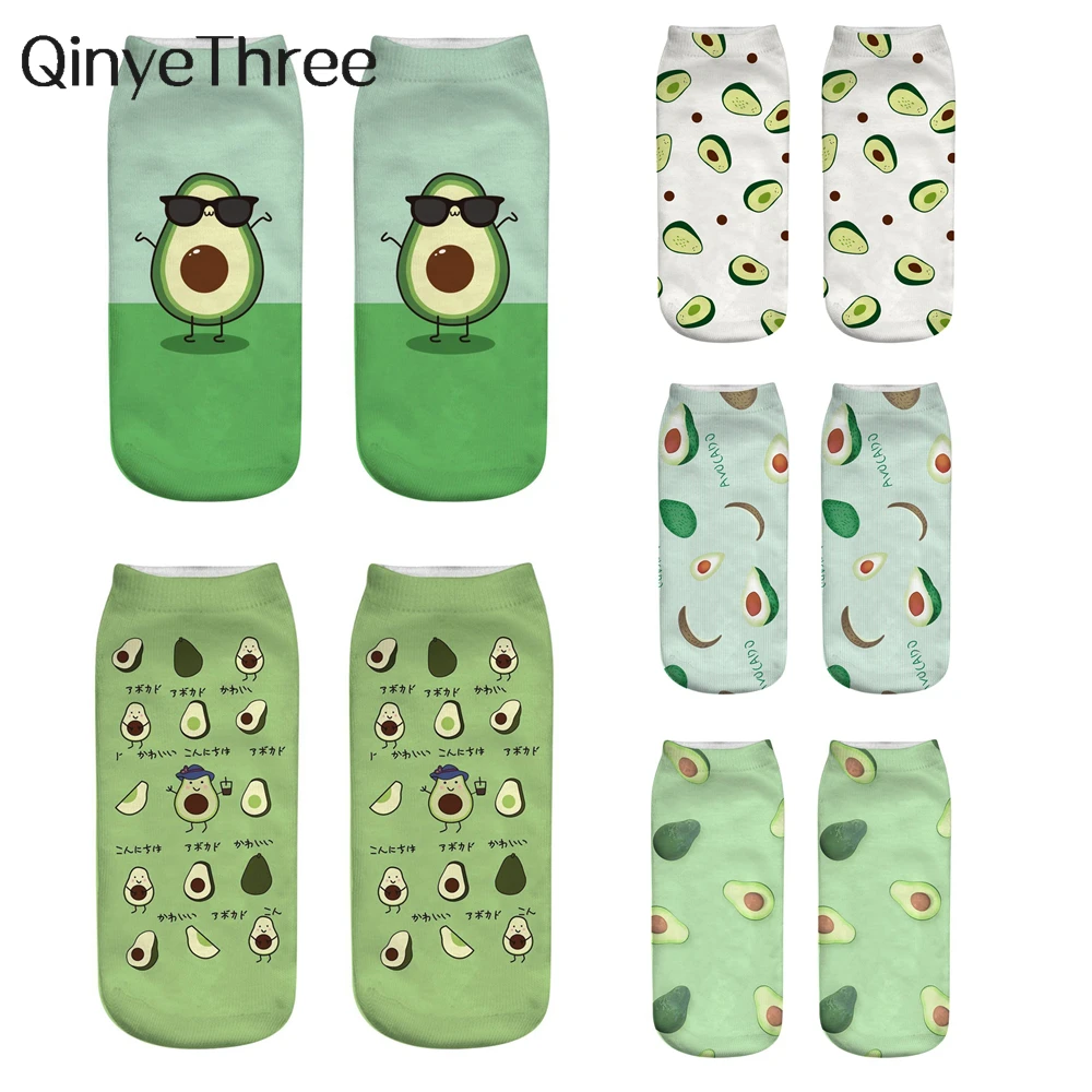 1 Pair New 3D Printed Cartoon Happy Avocado Cool Fashion Funny Fruit Women Socks Unisex Short Sox Art Novelty Gift Dropship
